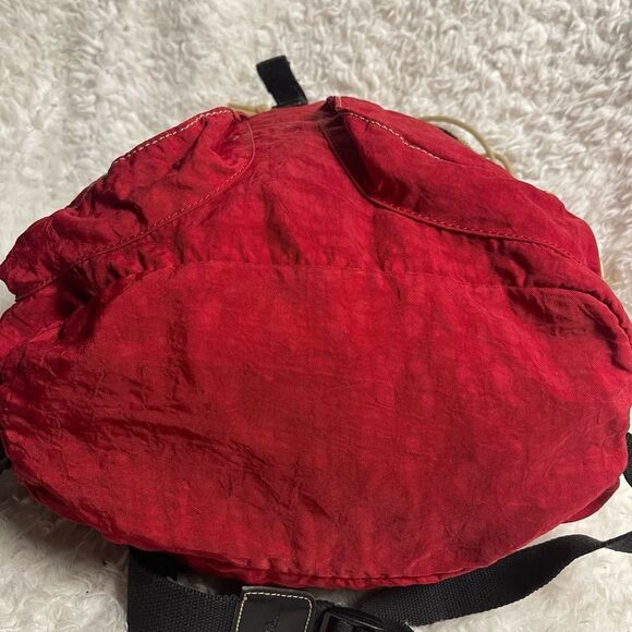 Kipling vintage 1990s red drawstring  Medium backpack nylon bag - Picture 3 of 11
